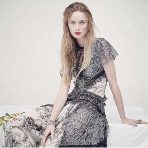 black rose lace dress Retro Stage V-Neck Floral Long Sleeve Tea Dress Black main image 1